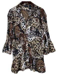 Maggie Barnes Catherines 3X 4X 26 28 Top Shirt Blouse Polka Dot Crinkle Stretch